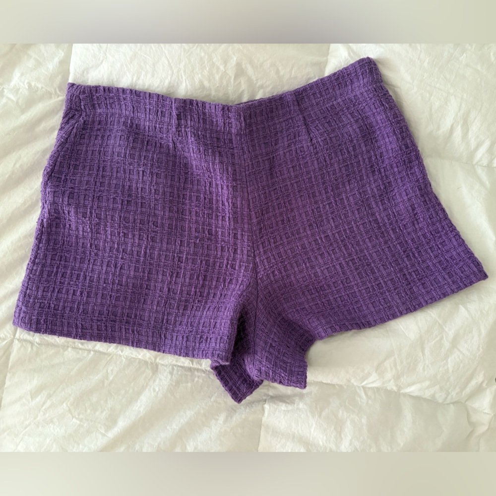 Maje Button Embellished Cotton Tweed Purple Women's Shorts - Picture 5 of 7